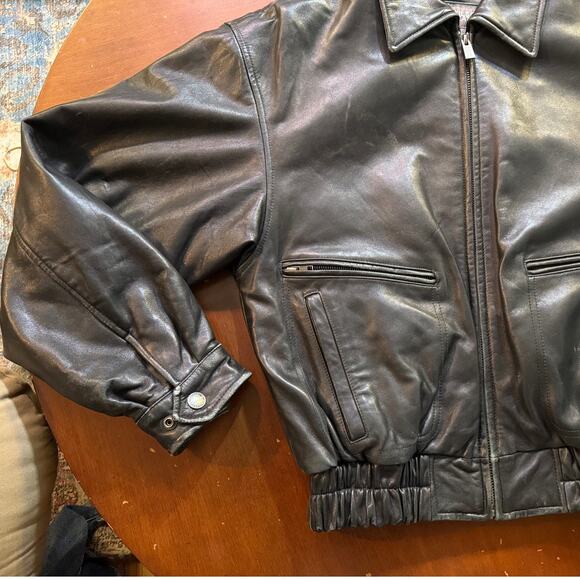Vintage Mens Lined Wilsons Leather Black Bomber Removable Liner Distressed - Picture 11 of 15